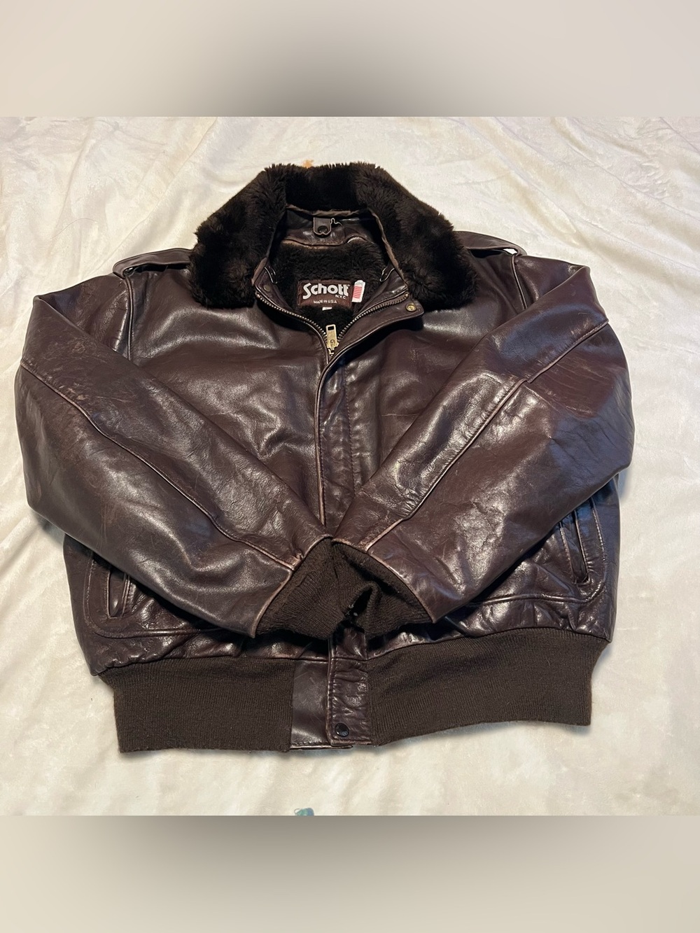Scott Men’s Dark Brown Leather Bomber Jacket with Fur Collar